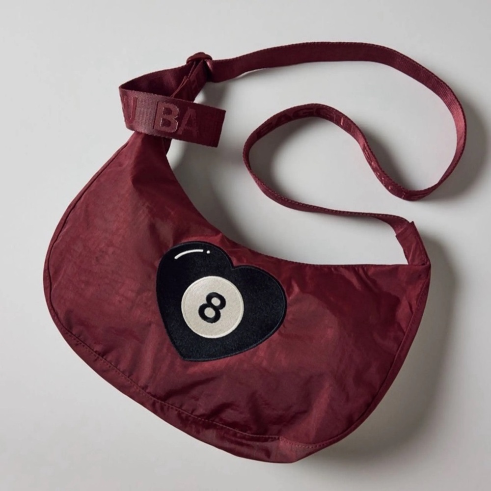BAGGU UO Exclusive Embroidered 8 Ball Heart Medium Nylon Crescent Bag
